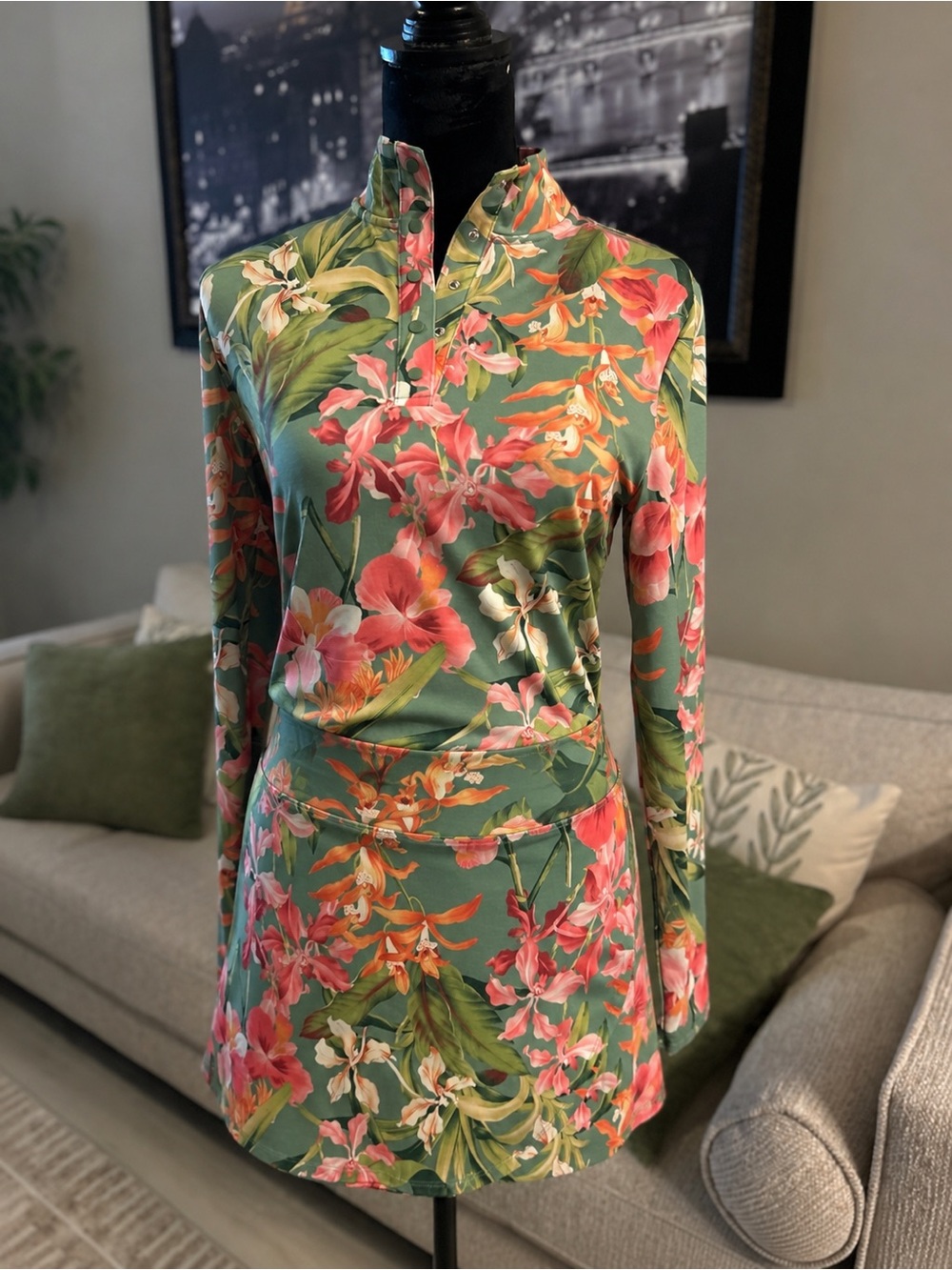 Tommy Bahama Tropical Floral Green Orange Pink Active Top